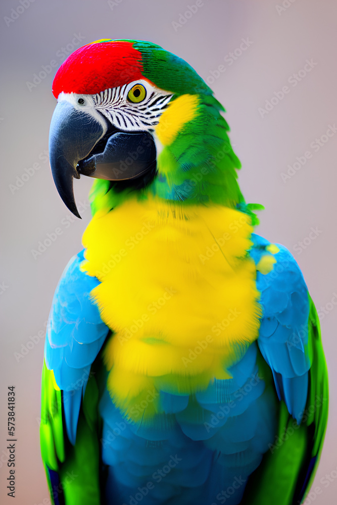 A portrait of an exotic, colorful parrot. Generative AI