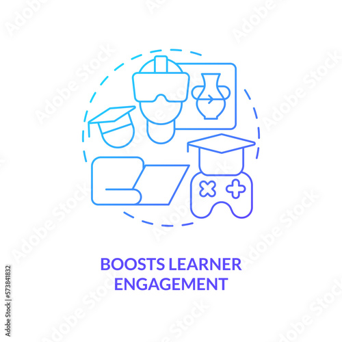 Boost learner engagement blue gradient concept icon. Interesting lessons. Gamification benefits in e learning abstract idea thin line illustration. Isolated outline drawing. Myriad Pro-Bold font used