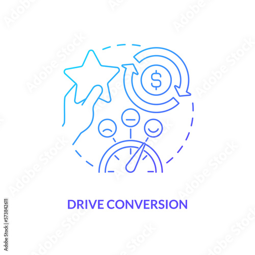Drive conversion blue gradient concept icon. Loyal consumers. Digital marketing gamification pros abstract idea thin line illustration. Isolated outline drawing. Myriad Pro-Bold font used