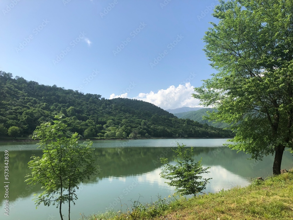 View of the lake and Kvareli mountains in Georgia. High quality photo