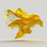 Piece of flying yellow translucent cloth on white background