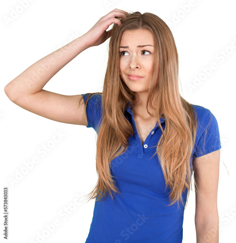 Thoughtful Young Woman Scratching Her Head - Isolated