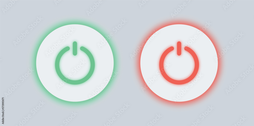 On off power button in neumorphism style. Set of power buttons. Vector illustration. On off power button in neumorphism style. Set of power buttons. Vector illustration.