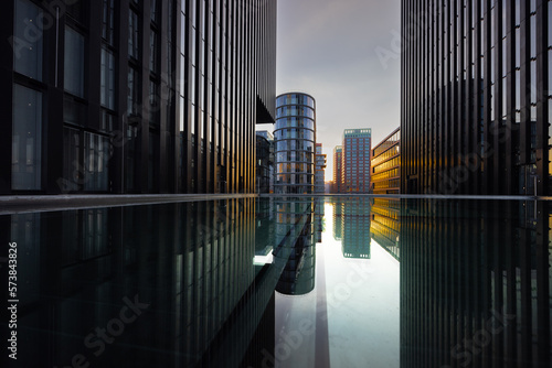 Düsseldorf city places buildings blue hour  