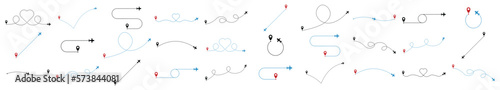Airplane line path set. Set of the plane icons. Vector illustration.