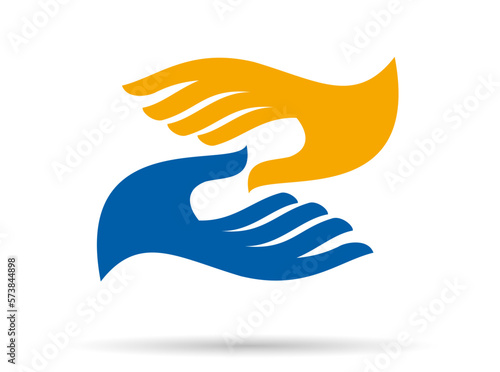 Concept of solidarity and social service. Hands touching. Vector logo