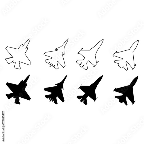 Fighter jet icon vector set. Air Force illustration sign collection. aviation symbol.