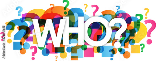 WHO? colorful typography banner on transparent background