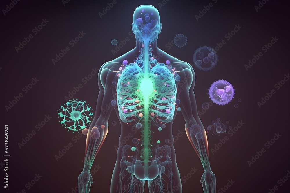 See through human body, anatomy filled with microbes and viruses, generative AI See through human body, anatomy filled with microbes and viruses, generative AI