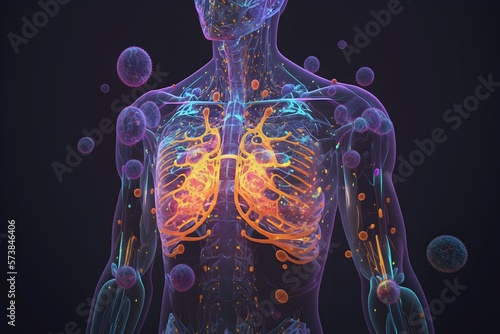 3d rendered illustration of a human body with viruses, generative AI