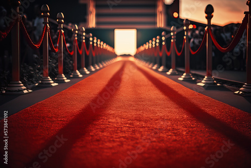 Obraz na plátně Red Carpet hallway with barriers and red ropes for Cinema and Fashion awards, a ceremony for celebrities persons