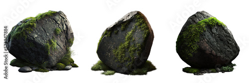 Beautiful natural dark rock with moss, transparent background, 3d rendering, can be used for natural garden yard decoration, generative ai. photo