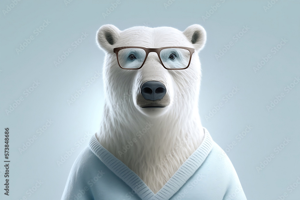 Doctor polar bear in the clinic on blue background. Generative AI Doctor polar bear in the clinic on blue background. Generative AI