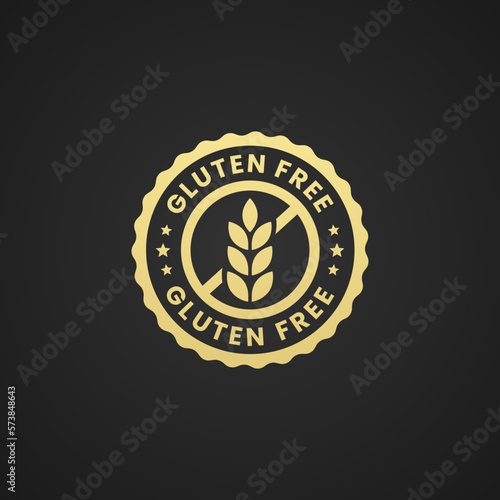 gluten free logo vector or gluten free label icon vector isolated on black background. Gluten free labels or seals for healthy diet products. Gluten free logo or stamp for diet support products.