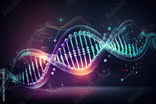 DNA chain depicted in a digital visualization. Future technology. Ai generative