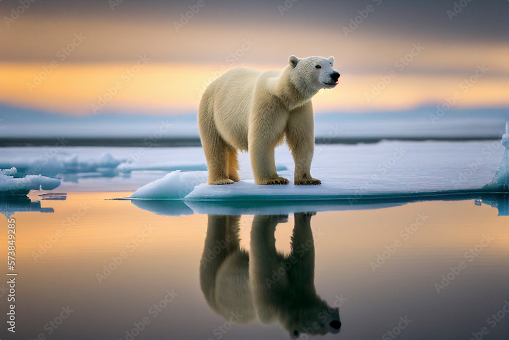 Polar bear after global warming disaster, created with Ai generative technology