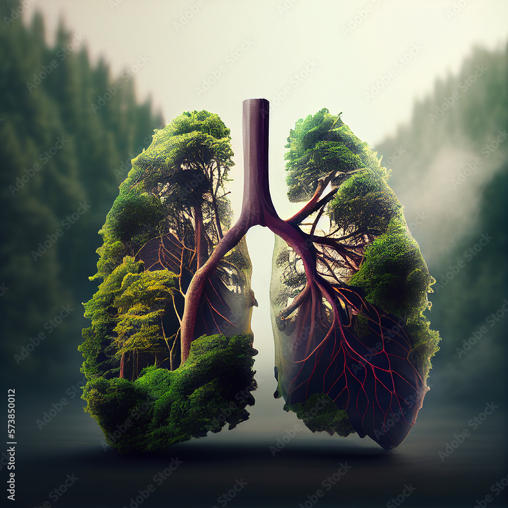 Green lung in the forest, trees for fresh healthy breathing air