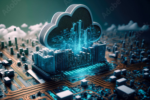 Cloud computing technology concept. Futuristic illustration AI generated
 photo