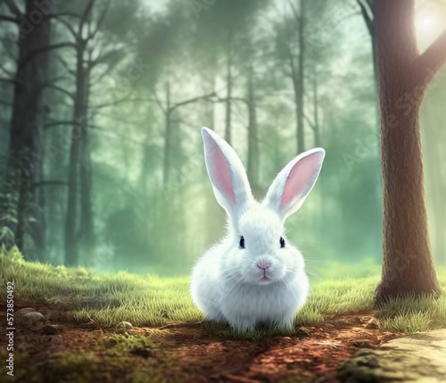 Little cute white bunny in ...