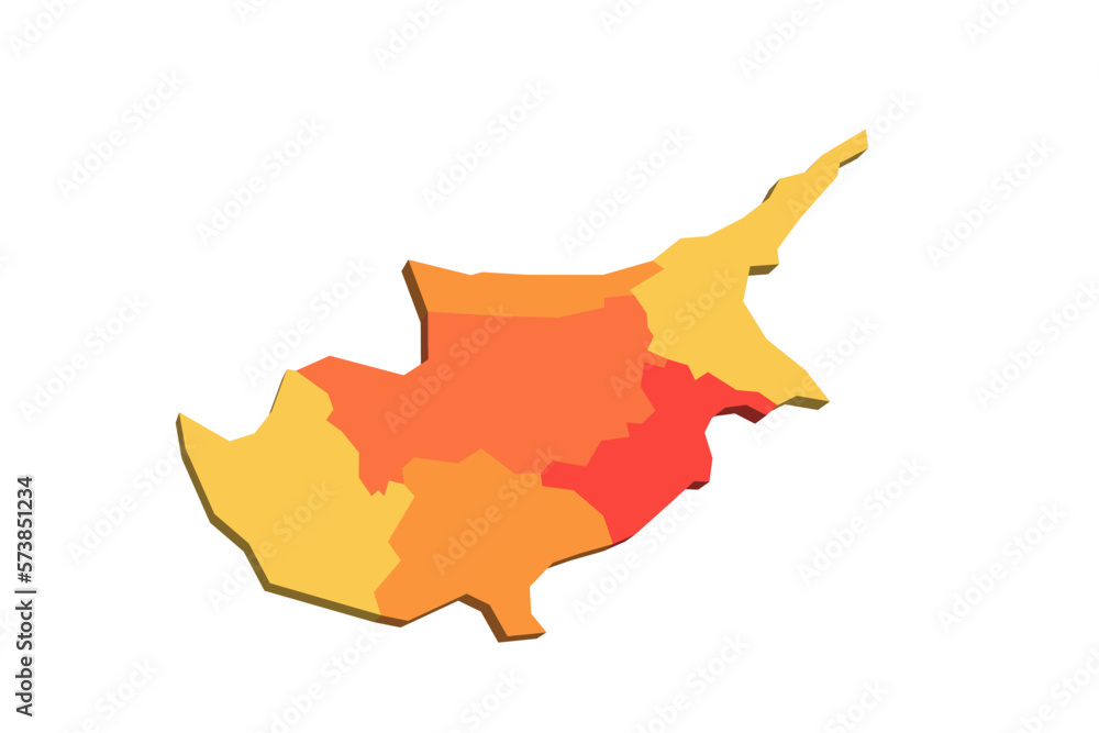 Cyprus political map of administrative divisions - districts. 3D map in shades of orange color. Cyprus political map of administrative divisions - districts. 3D map in shades of orange color.