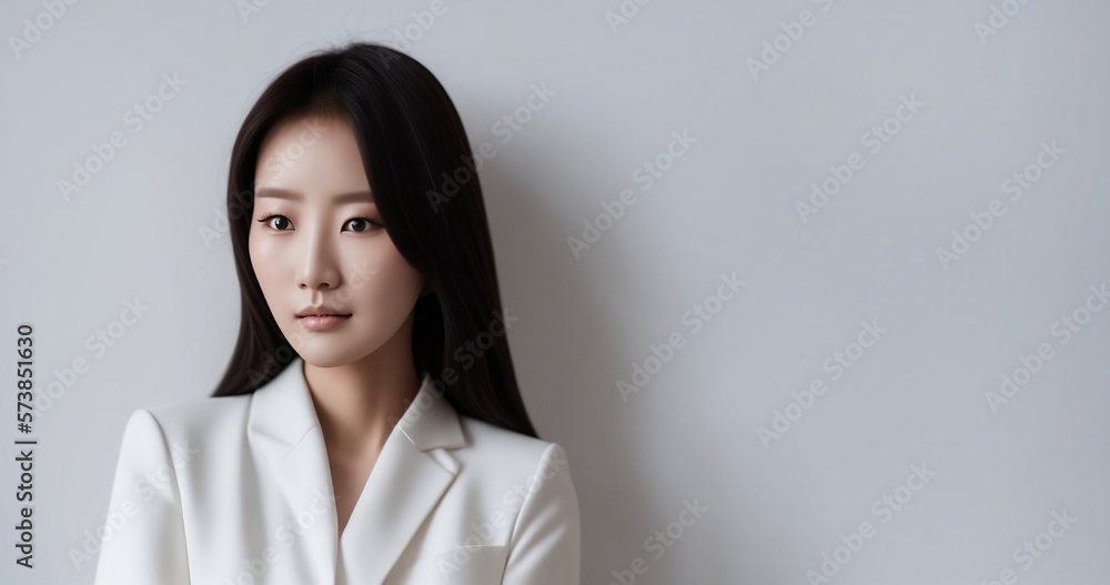 Beautiful asian-korean woman, portrait, on the wall, grey back ground created by Generative A.I Beautiful asian-korean woman, portrait, on the wall, grey back ground created by Generative A.I