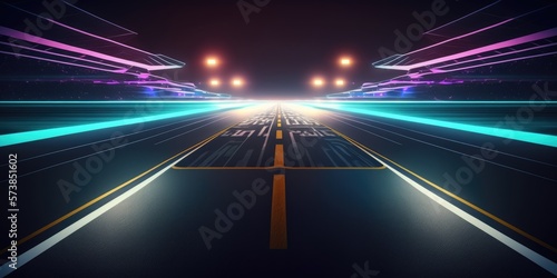 f1 racing track with light at night generative ai illustration © Ecleposs