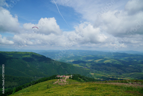 Paragliding in the sky, Ukrainian Carpathians, Gemba mountain, Pylypets Ukraine photo