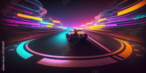 f1 racing track with light at night generative ai illustration