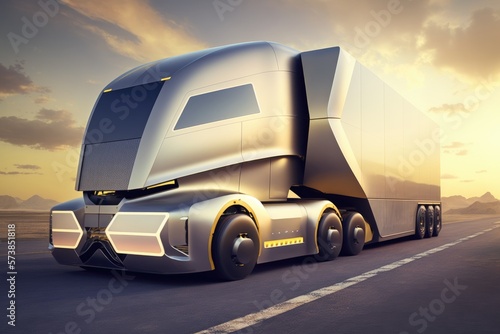 Sci-fi futuristic heavy load truck, self-driven transportation concept generative ai 3D style Illustration  © Ecleposs