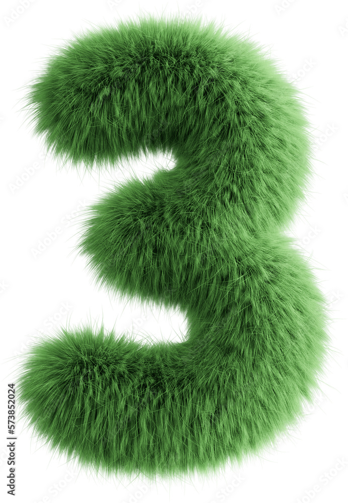 Green 3D Fluffy Number Three Green 3D Fluffy Number Three