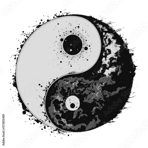 Yin Yang symbol. Culture and philosophy of the east, chinese taoism. Vector drawing in grunge style.