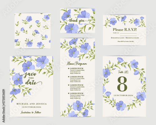 Wedding invitation. Floral linen hand-drawn illustration.