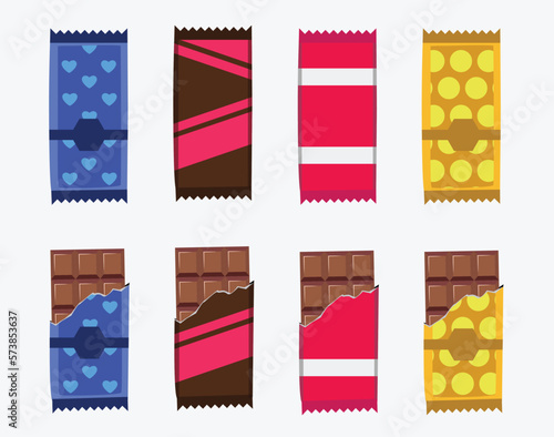 Set of Chocolate bars. minimal flat chocolate bars with package, vector illustration