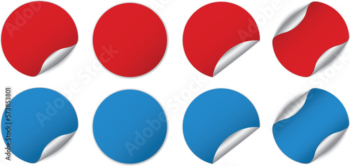 set of red and blue round sticker banners - vector design elements	
