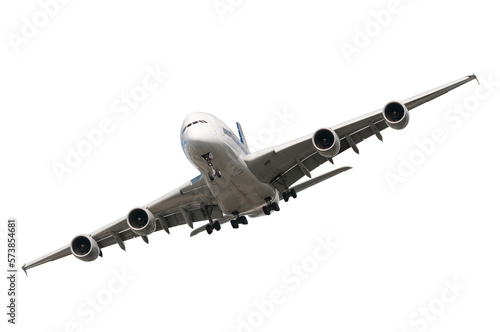 Big landing airplane isolated on white background