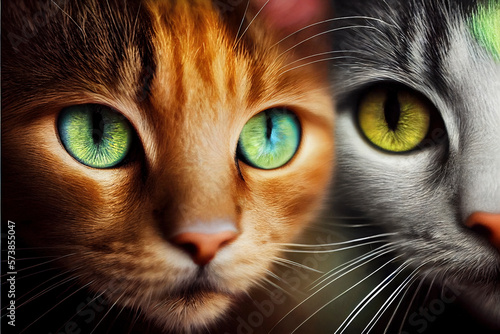 Cat eye. Very beautiful, bright, kitten's green, red, yellow, blue, and expressive eyes created with Generative AI technology