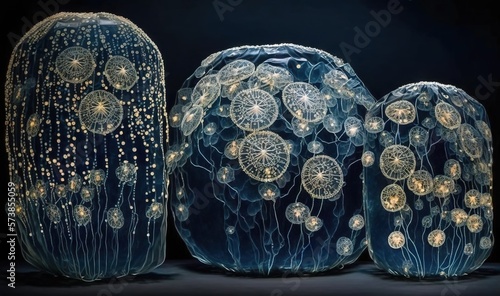  a group of jellyfish sculptures sitting next to each other.  generative ai © Anna