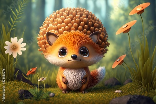 a cute adorable character  stands in nature in the style of children-friendly cartoon animation fantasy generative ai 3D style Illustration   © Ecleposs
