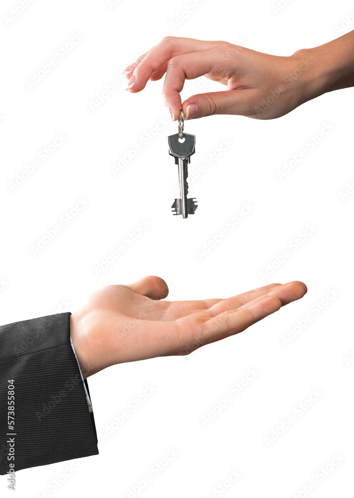Businessperson Giving the Keys to Another Businessperson Businessperson Giving the Keys to Another Businessperson