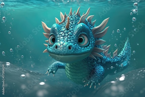 a cute adorable underwater monster character in the style of children-friendly cartoon animation fantasy generative ai 3D style Illustration 