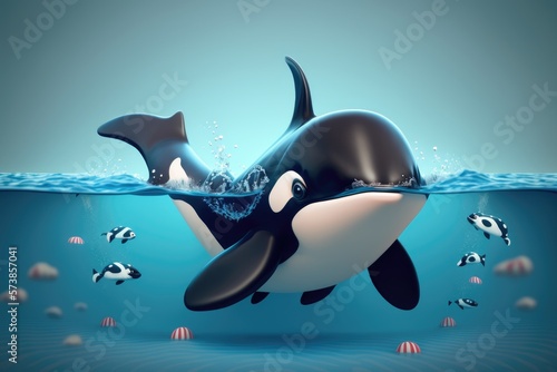 a cute adorable whale character  underwater  in the style of children-friendly cartoon animation fantasy generative ai 3D style Illustration  