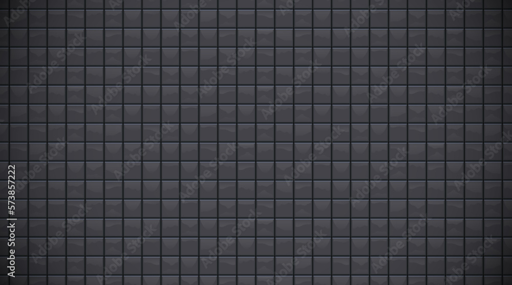 Black glossy ceramic square tiles pattern horizontal background. Home interior, bathroom and kitchen wall and floor texture. Vector dark shiny brick wall background Black glossy ceramic square tiles pattern horizontal background. Home interior, bathroom and kitchen wall and floor texture. Vector dark shiny brick wall background