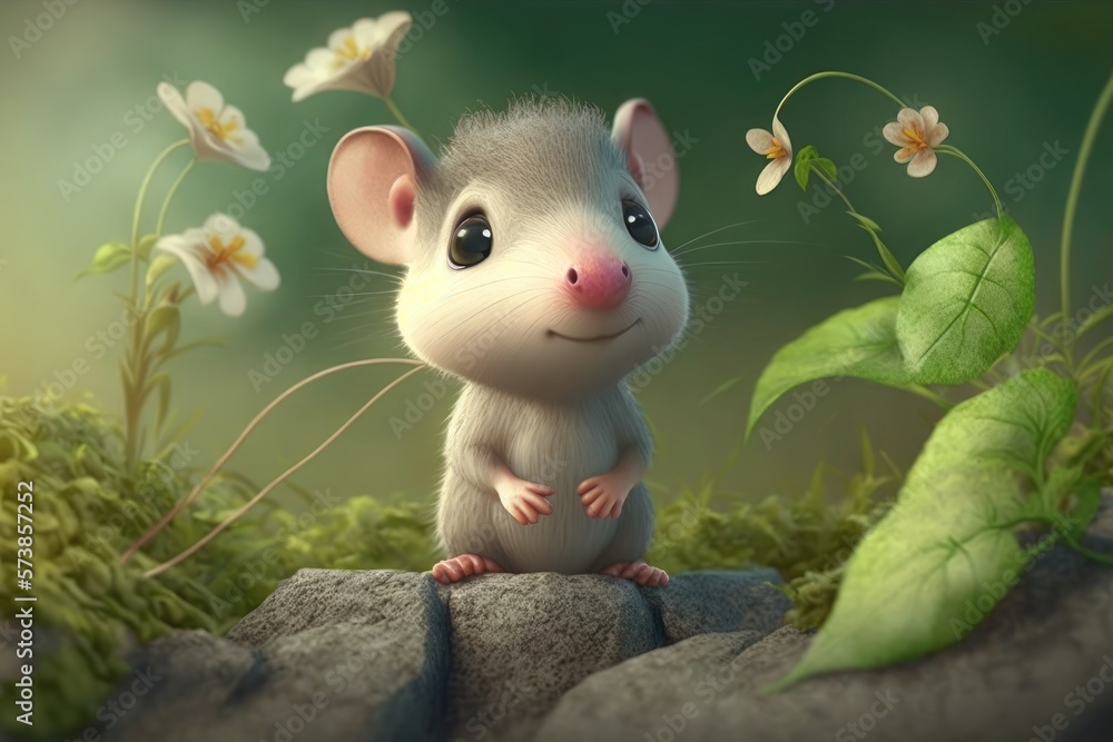 a cute adorable mouse character stands in nature in the style of children-friendly cartoon animation fantasy generative ai 3D style Illustration a cute adorable mouse character stands in nature in the style of children-friendly cartoon animation fantasy generative ai 3D style Illustration