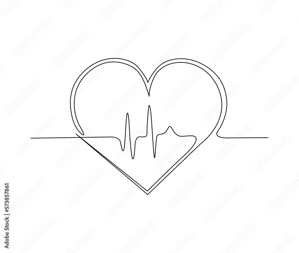 Stockvektorbilden Continuous one line drawing of heart beat pulse. simple heartbeat pulse line