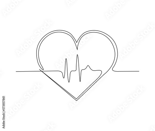 Continuous one line drawing of heart beat pulse. simple heartbeat pulse line art vector illustration.