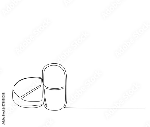 Continuous one line drawing of hand medical tablet and pill. simple medical drug pharmacy care line art vector illustration.