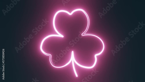 Neon light Shamrock 3d animation loop 4K. Saint Patrick's Day Irish holiday party Glowing three leaves clover luck symbol background motion graphics. 17 March cultural grand parade celebration Ireland photo