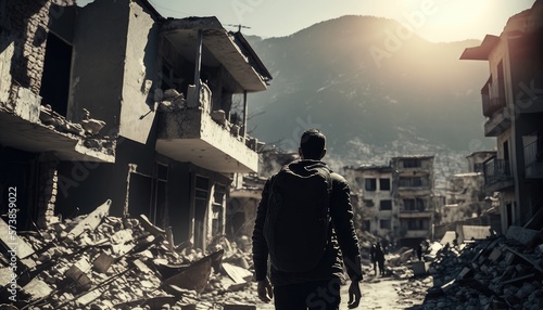 People among the ruins after the earthquake Turkey, Syria Generative Ai