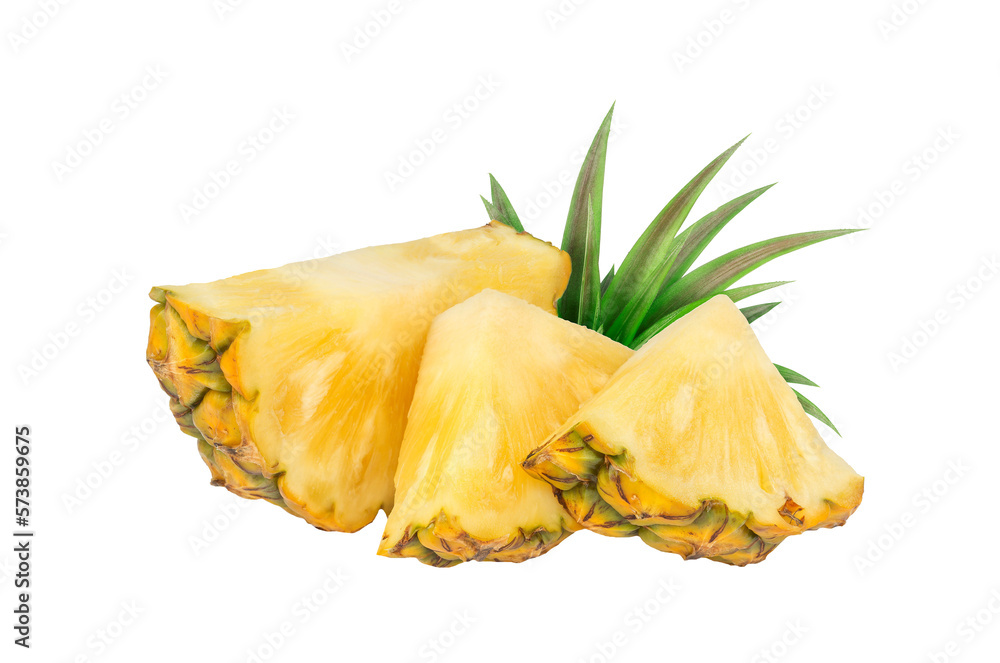 whole pineapple and pineapple slice. Pineapple with leaves isolated on transparent background with clipping path, single whole pineapple and pineapple slice. with clipping path and alpha channel.
 - obrazy, fototapety, plakaty 