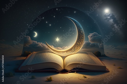 Photographie "Ramadan Crescent Moon Quran Book
